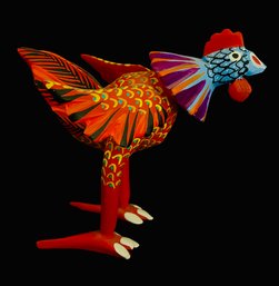 Mexican Handpainted Folk Rooster Alebrije Figurine By Alejandrino Fuentes