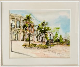 Framed Plaza Watercolor Painting By Arlene R. Nelson
