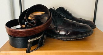 Vintage Imperial Shell Mens Dress Shoes And Two Belts