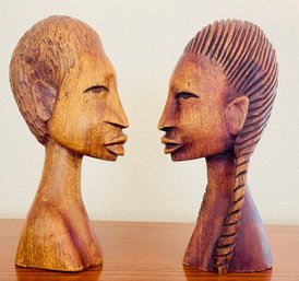 Pair Of Hand Carved African Busts