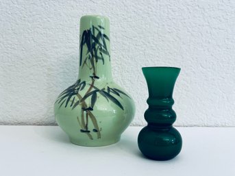 Pair Of Small Green Vases