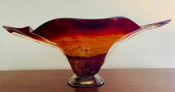 Vintage Hand Blown Ruffled Vase