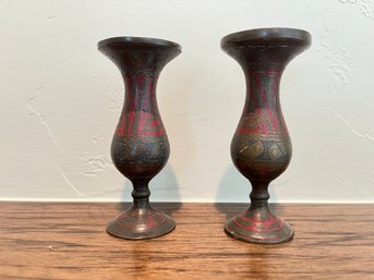 Bronze Engraved Candlestick Holders