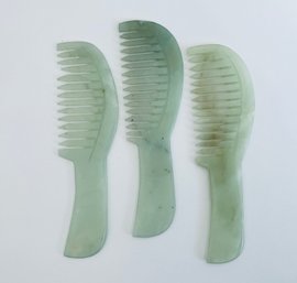 Set Of Three Natural Jade Hair Combs