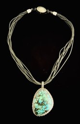 Turquoise Sterling Silver Pendant On Multi Strand Necklace