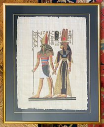 Hand Painted Horus And Nefertari Egyptian Papyrus Art In Frame