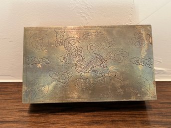 Vintage Chinese Etched Brass Trinket Tobacco Box