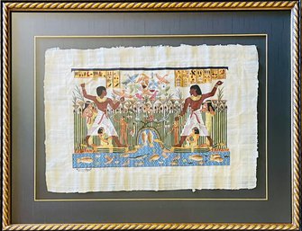 Signed By Artist Scene Of Ancient Egypt Papyrus Art In Frame
