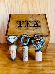 Vintage Tea Box With Decorative Medieval Cork Bottle Toppers