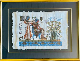 Signed By Artist Egyptian Tutankhamun Papyrus Art In Frame Hand Made In Egypt