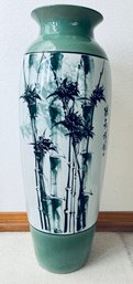 Large Green And White Bamboo Design Vase 2 Of 2