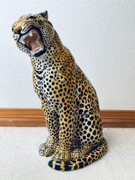 Vintage Italian Ceramic Leopard- Tilted Head Sculpture