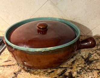 Vintage Brown And Turquoise Casserole - LARGE