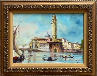Venice Waterway, Oil On Canvas Painting, Signed