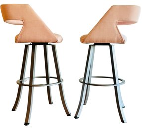 Duo Of Amisco Metro Soft Pink Swivel Bar Stools 1 Of 2