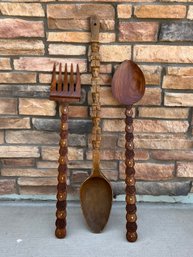 Comically Large Wooden Spoons With Fork