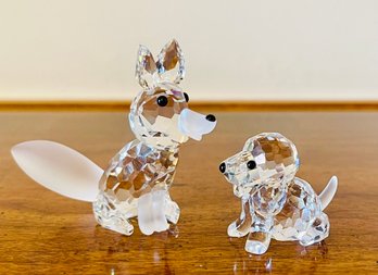 Pair Of Vintage Swarovski Figurines Including  Fox & Poodle