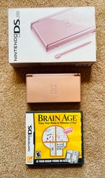 Pink Nintendo DS Lite With Brain Age Game, With Original Box