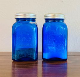 Cobalt Blue Depression Style Glass Salt & Pepper Shakers
