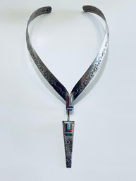 David Tune Navajo Signed Sterling Silver Necklace With Multi Stone Inlay