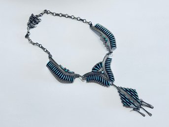 Sterling Silver Zuni Needlepoint Turquoise Necklace