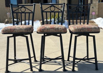 Swivel Metal Bar Stools With Fabric Cushions