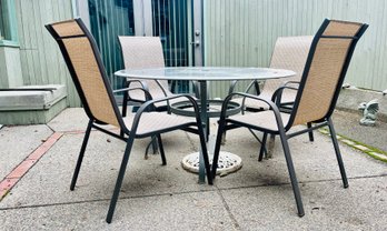 Amazing Patio Set Including 4 Chairs, Table And Cast Iron Umbrella Stand