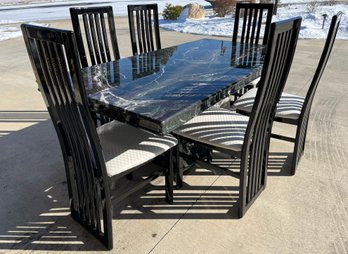 Italian Solid Marble Dinner Table Incl. Italian Lacquered Wooden Dining Chairs