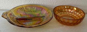 Vintage Carnival Glass Divided Dish & Bowl