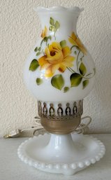 Vintage Milk Glass Hand Painted Floral Table Lamp 1 Of 2
