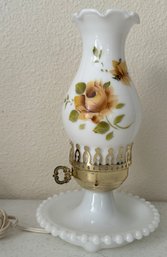 Vintage Milk Glass Hand Painted Floral Table Lamp 2 Of 2