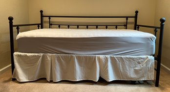 Black Metal Twin Bed Frame With Trundle Bed With Bamboo Mattress