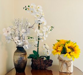 Faux Flowers Decor Lot, Incl. Faux Phalaenopsis And More