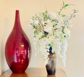 Pair Of Vases, Including One With Faux Flowers