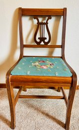 Vintage Lyre Back Chair With Floral Needlework Seat