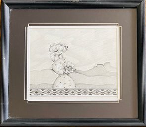 Signed By Artist Cactus Drawing In Frame
