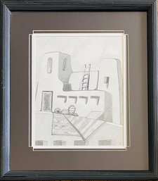 Signed By Artist Adobe House Drawing In Frame