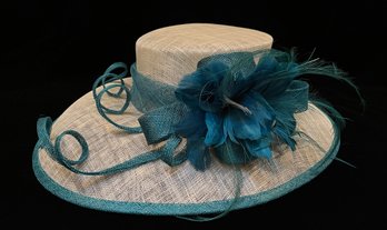 Nordstrom Turquoise Feathers And White Straw Hat