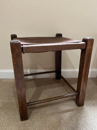 Vintage Accent Stool With Fabric Top