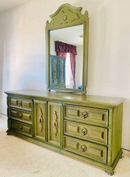 Green Finish Wooden Tripper Dresser With Mirror