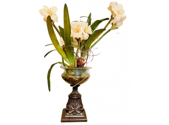 Faux Amaryllis Plant In Glass Urn