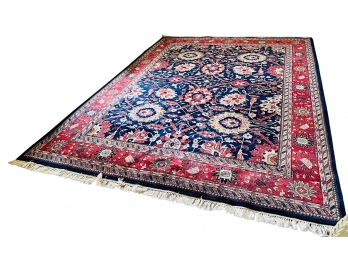 Floral Oriental Wool Area Rug With Fringe