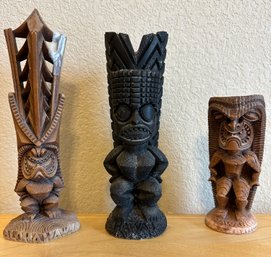 Trio Of Polynesian Gods Wood Statues
