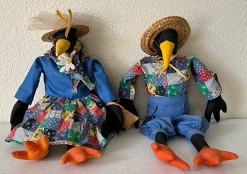 Pair Of Vintage Stuffed Cloth Country Crows