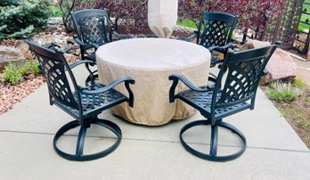Cast Aluminum Outdoor Patio Set With 4 Chairs And Fire Pit