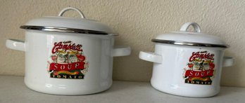Vintage Small Campbells Soup Enamel Pots W/ Lids