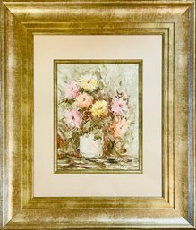 Framed Still Life Flowers In Vase Acrylic Painting