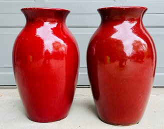 Pair Of Bright Red Vases