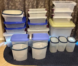 Large Assortment Of Plastic Storage Containers Ranging From Various Sizes