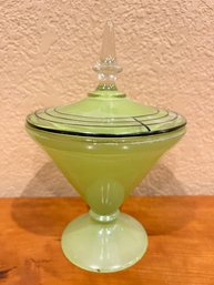 Art Deco Lime Green Footed Dish With Elegant Line Details